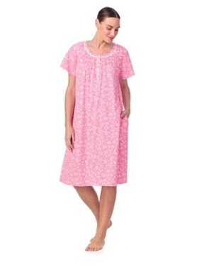 Aria Women's 100% Cotton Raglan Sleeve Smocked Neck Sleepwear Gown Size 4X Pink
